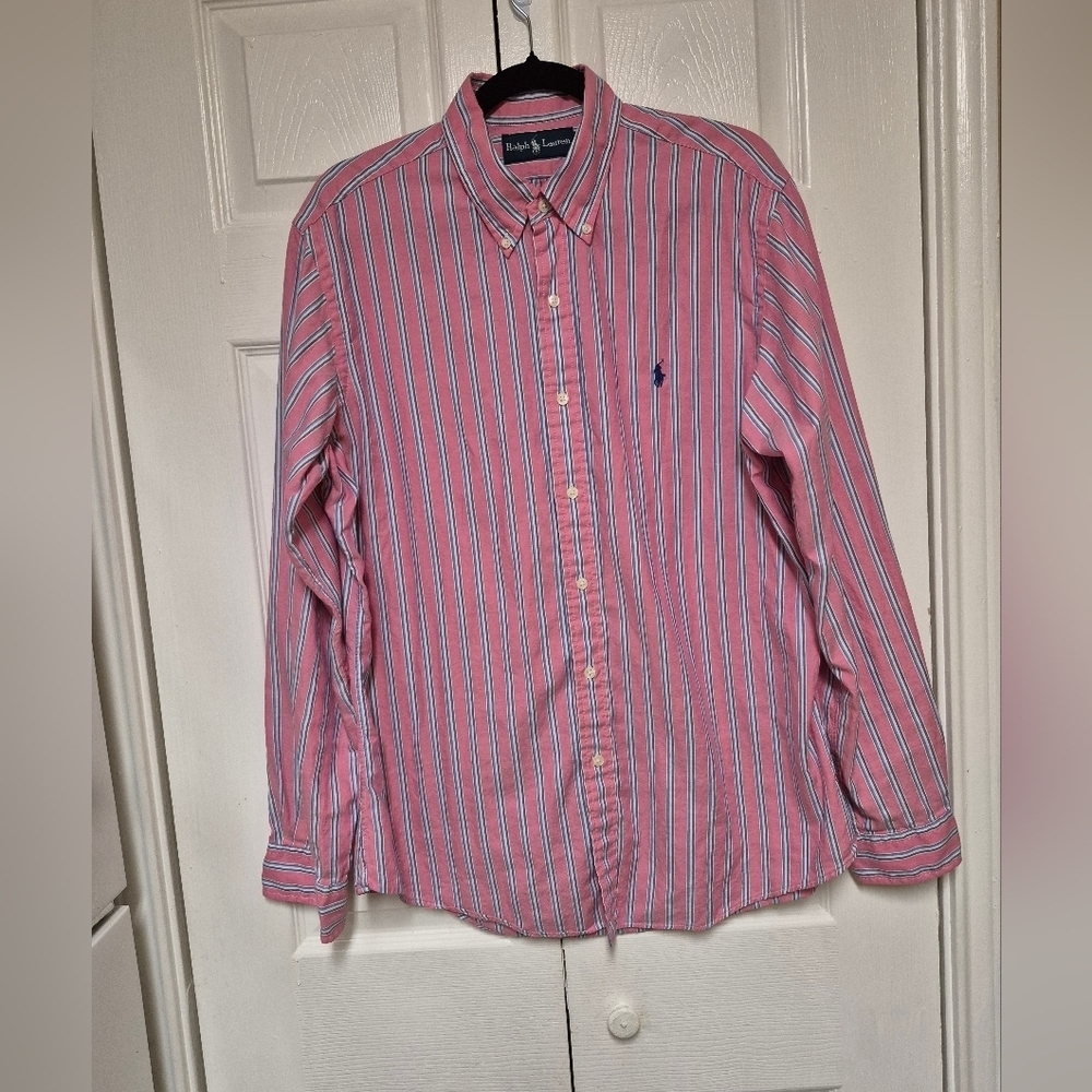 Ralph Lauren Pink and Blue Striped Casual Shirt